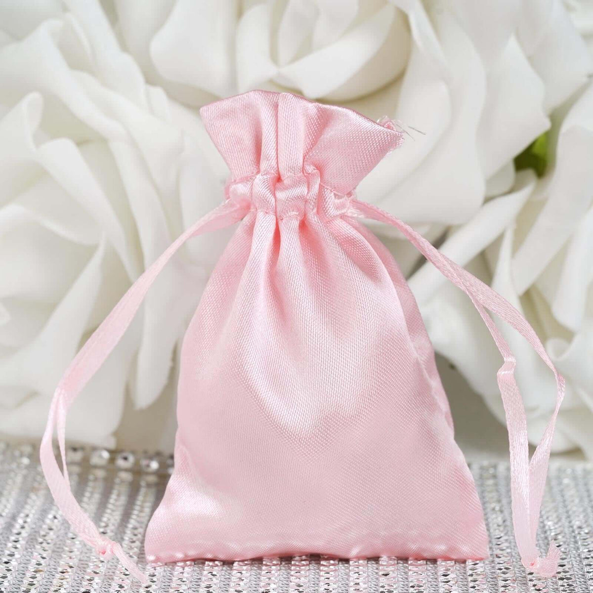 12 Pack 3"x4" Blush Satin Drawstring Wedding Party Favor Bags