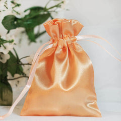 12 Pack 3"x4" Peach Satin Drawstring Pouch Wedding Party Favor Gift Bag