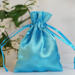 12 Pack 3"x4" Turquoise Satin Drawstring Wedding Party Favor Gift Bags