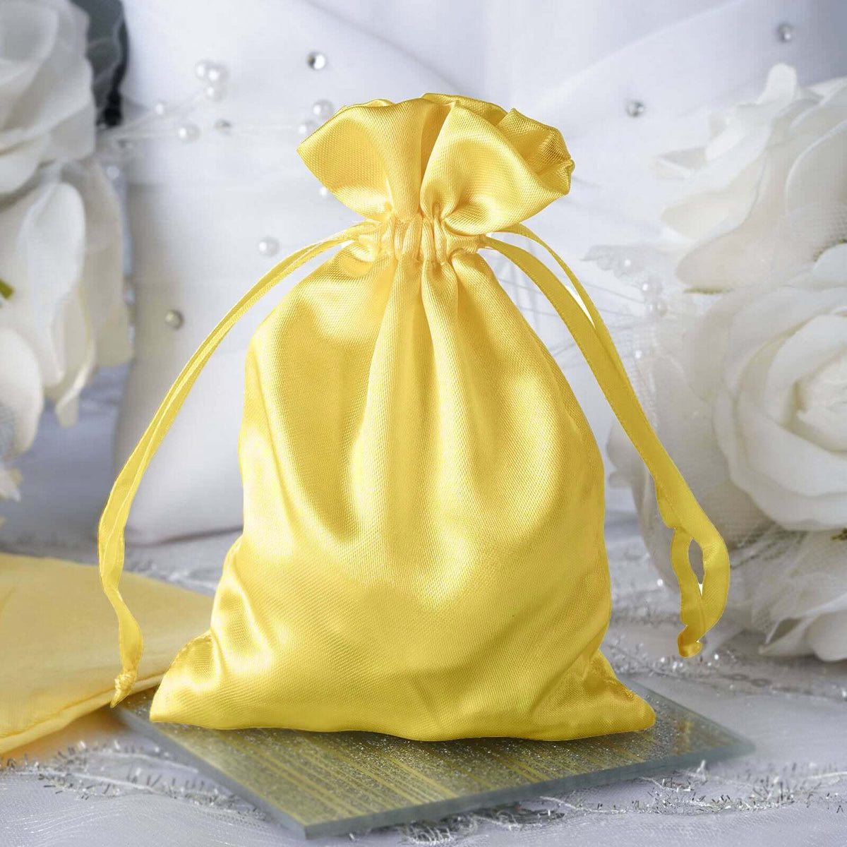 12 Pack 4"x6" Gold Satin Drawstring Wedding Party Favor Gift Bags