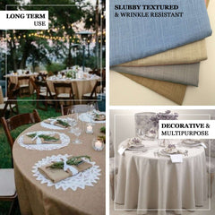 Faux Linen 120" Round Tablecloth Dusty Blue - Slubby Texture Wrinkle-Resistant Seamless Table Cover