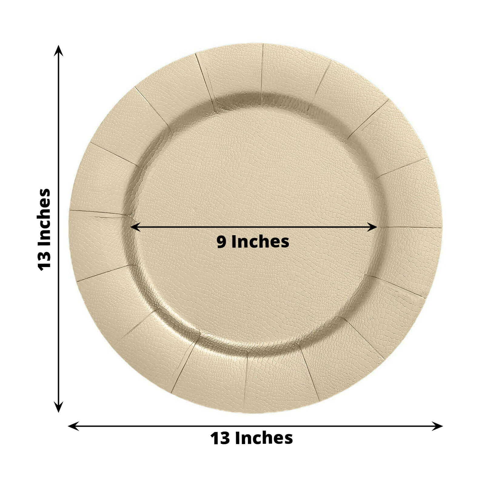10-Pack Disposable Round Charger Plates in Champagne with Leathery Texture - Durable 1100GSM Cardboard Placemats 13"