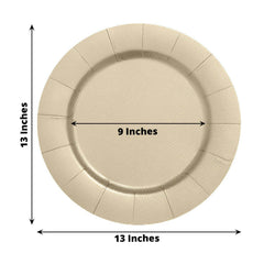 10-Pack Disposable Round Charger Plates in Champagne with Leathery Texture - Durable 1100GSM Cardboard Placemats 13"