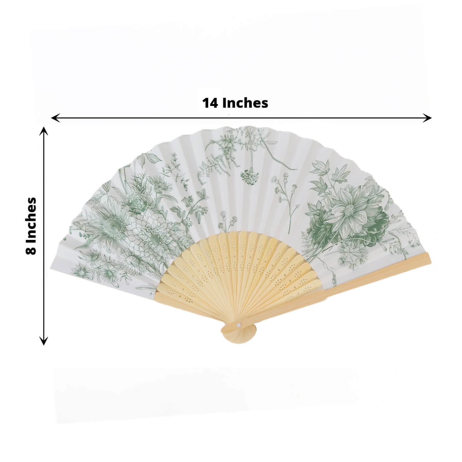 5-Pack Paper Folding Fans Party Favors in White & Sage Green French Toile Pattern, Handheld Fans with Bamboo Frame