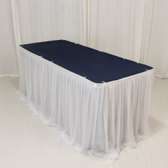 14ft Sheer Pleated Ruffle Skirting Chiffon Table Skirt - White, Shimmer Sheer, Wrinkle-Free Fabric