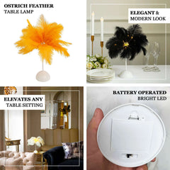 Table Lamp Ostrich Feather Design White LED Battery Operated - Cordless Wedding Centerpiece 15"