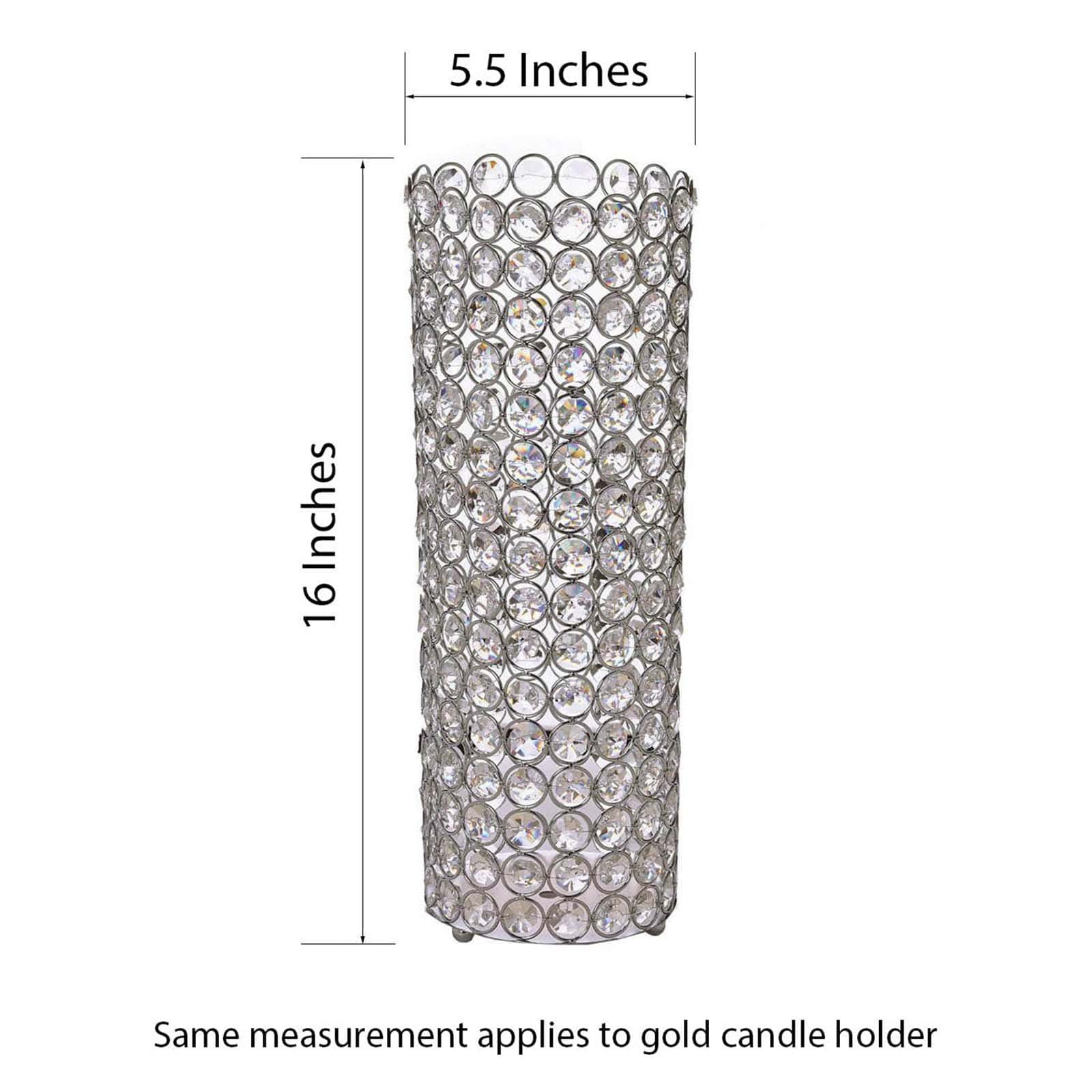Full Crystal Beaded Candle Holder Shiny Gold Metal - Stylish Pillar Stand for Weddings 16"