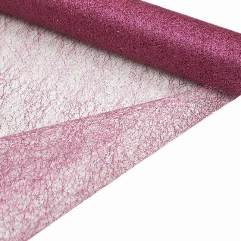19"x5 Yards Fuchsia Glitter Deco Mesh Abaca Scrunch Roll, Wholesale Fabric