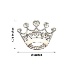 Rhinestone Metal Crown Sash Band Buckle Silver - Glittering Tiara Accent 2"