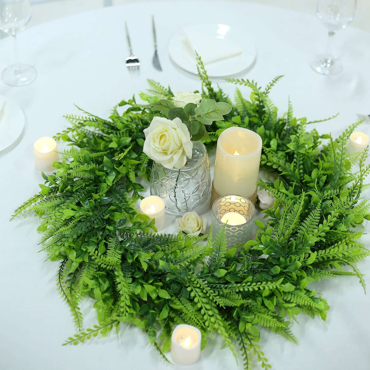 2 Pack 22" Green Artificial Lifelike Boxwood Fern Mix Spring Wreaths