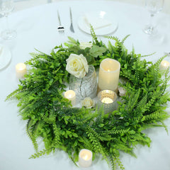 2 Pack 22" Green Artificial Lifelike Boxwood Fern Mix Spring Wreaths