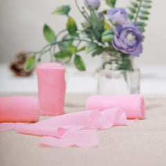 2 Pack 6yd Pink Silk-Like Chiffon Linen Ribbon Roll For Bouquets, Wedding Invitations Gift Wrapping