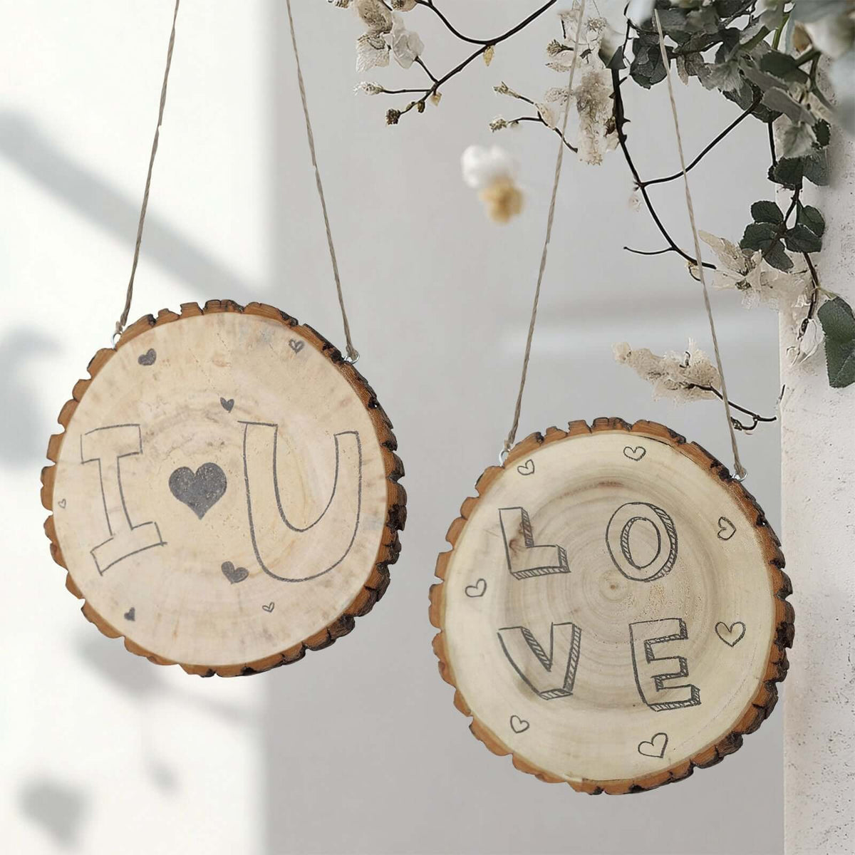 2 Pack 8" Dia Natural Blank Hanging DIY Wood Sign, Round Wood Plaques