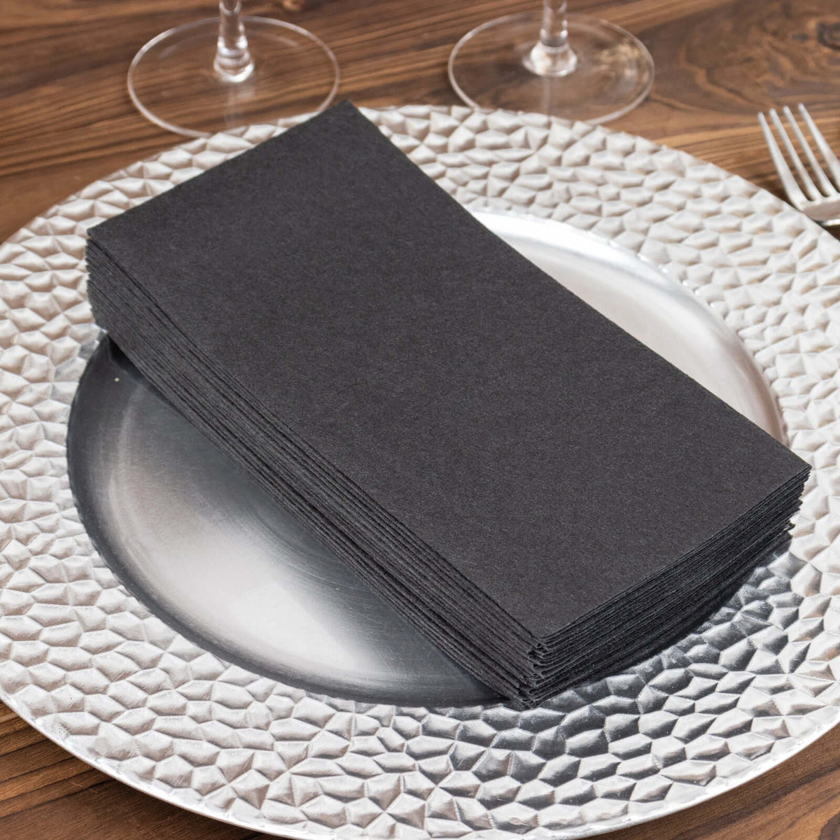 20 Pack Linen-Like Paper 8.5"x4" Napkins Black - Highly Absorbent & Disposable Airlaid Guest Towels