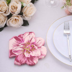20-Pack Paper Cocktail Napkins with Pink Peony Flower Shape - Soft 2 Ply Disposable Napkins for Parties