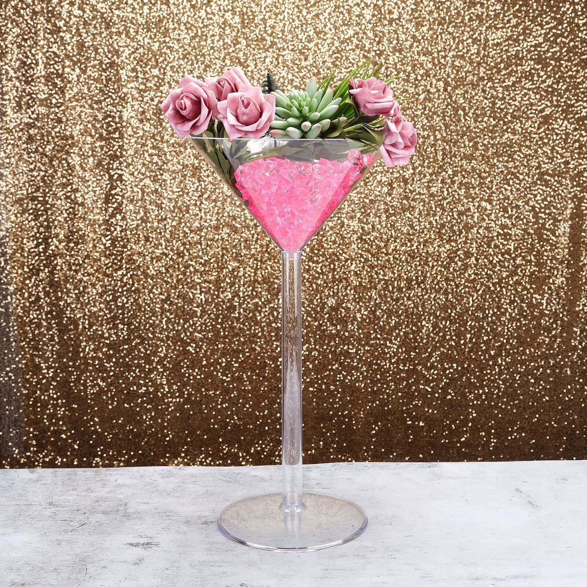 4-Pack Plastic Flower Vases Martini Glass Design Clear - Fillable Long Stem Event Centerpieces 18"
