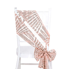 5 Pack Glitz Sequin Chair Sashes with Geometric Diamond Design 6"x88" Rose Gold