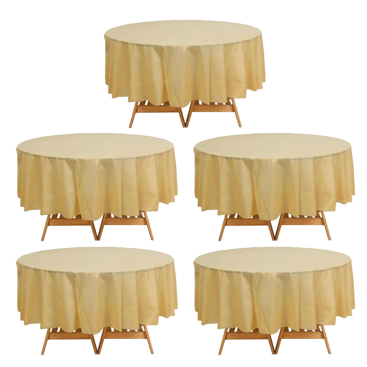 5-Pack Plastic Table Covers Gold Round - Durable PVC Disposable Tablecloths for Events 84"