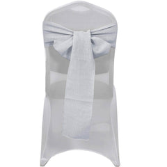 5 Pack Linen Chair Sashes 6"x108" Slubby Textured Silver - Durable Wrinkle-Resistant Decor for Weddings & Gatherings