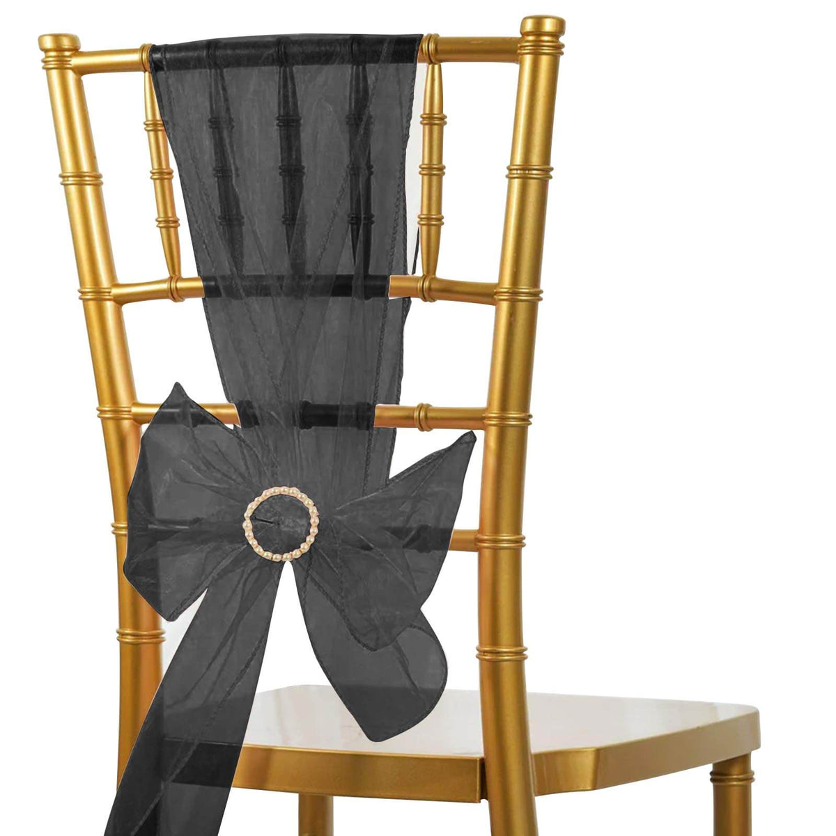 5 Pack Organza Chair Sashes Black - Timeless Reusable Sheer Chair Bows for Chic Events 6"x108"