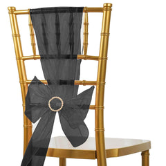 5 Pack Organza Chair Sashes Black - Timeless Reusable Sheer Chair Bows for Chic Events 6"x108"