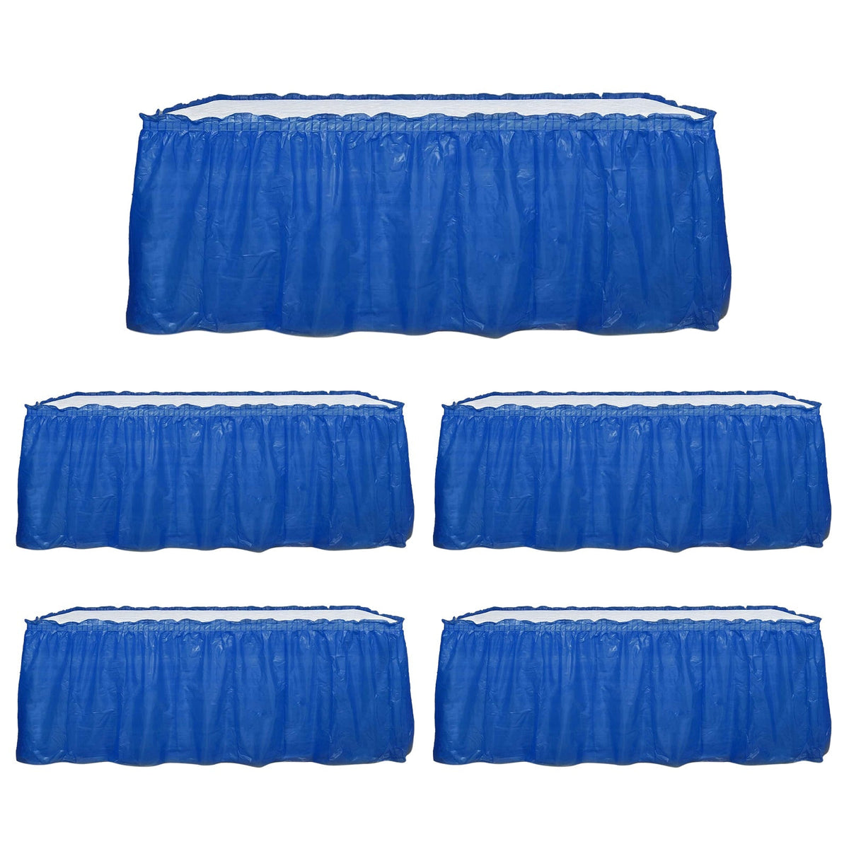 5 Pack Plastic Table Skirts Royal Blue Ruffled - Durable Disposable Skirts for Events 14ft