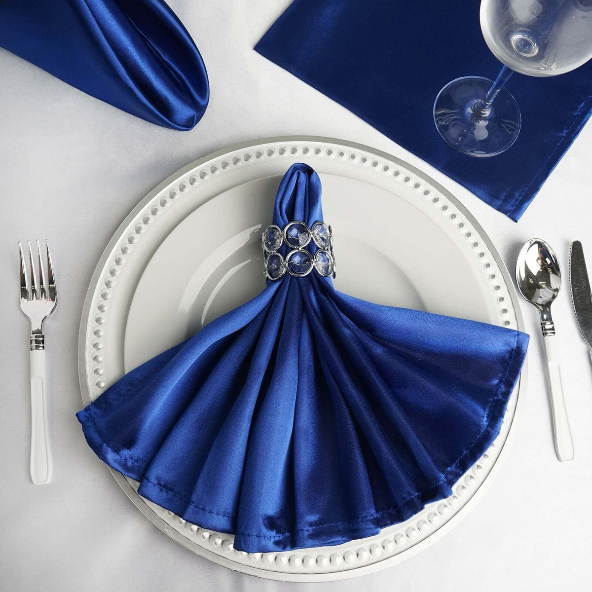 5 Pack Satin 20"x20" Napkins Royal Blue - Luxurious Shine & Smooth Dinner Napkins