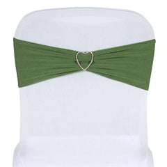5 Pack Stretch Spandex Chair Sashes Olive Green - Fitted Finish Two Ply Heavy Duty Chair Bands 5"x12"