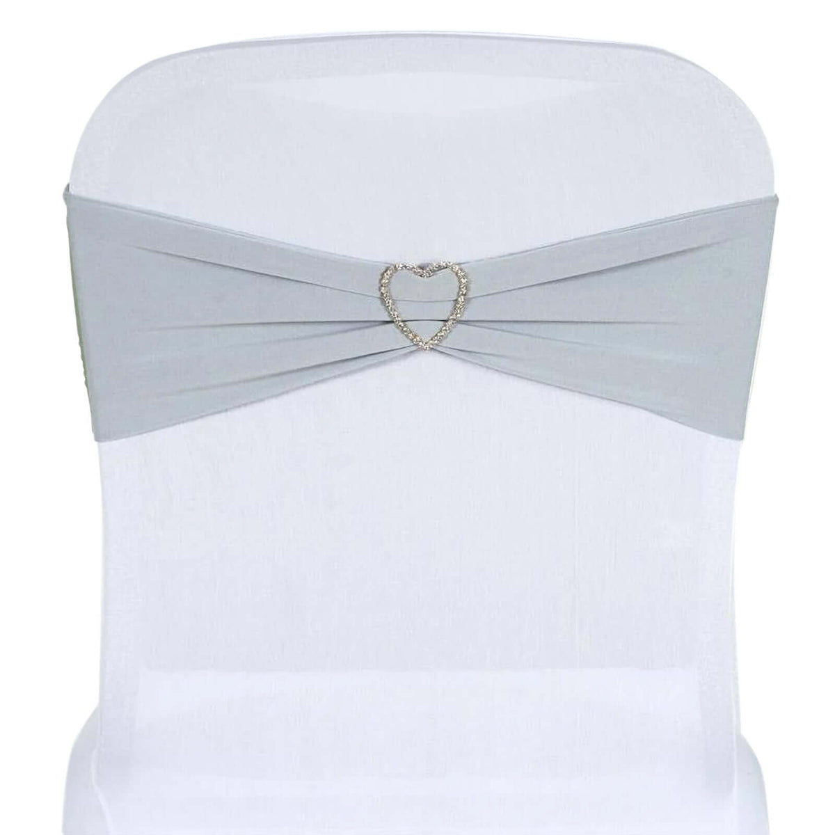 5 Pack Stretch Spandex Chair Sashes Silver - Fitted Finish Two Ply Heavy Duty Chair Bands 5"x12"