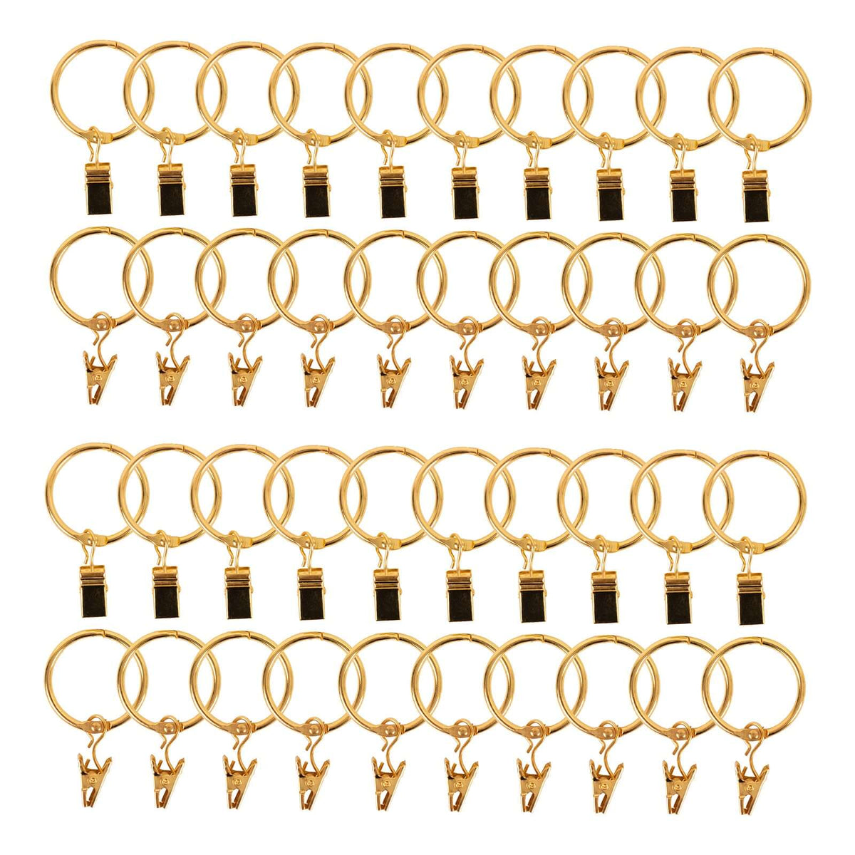 50 Pack Gold Metal Openable Curtain Clip Rings, Heavy Duty Rustproof Drapery Backdrop Clip Hangers - 1.5"
