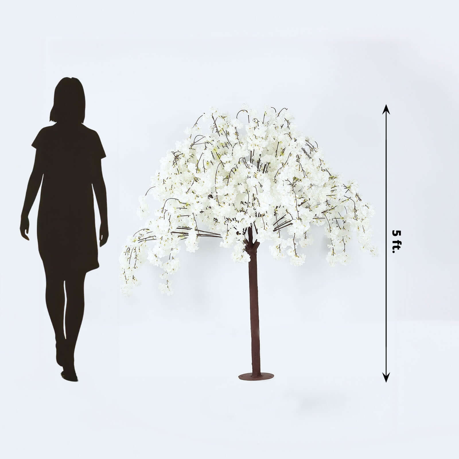 5ft Artificial Cherry Blossom Tree White – Silk Sakura Wishing Tree with Sturdy Metal Base & Realistic Fiberglass Trunk