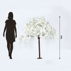 5ft Artificial Cherry Blossom Tree White – Silk Sakura Wishing Tree with Sturdy Metal Base & Realistic Fiberglass Trunk