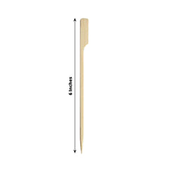 100-Pack Bamboo Skewers Paddle Shaped - Natural Eco Friendly Wooden Cocktail Picks for Food Display Party Snacks & Outdoor Cooking 6"