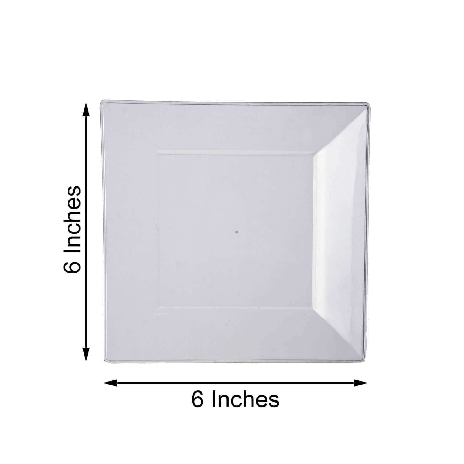 10-Pack Dessert Plates Square Design with Wide Rim Glossy Clear - Plastic Disposable Plates for Events 6"