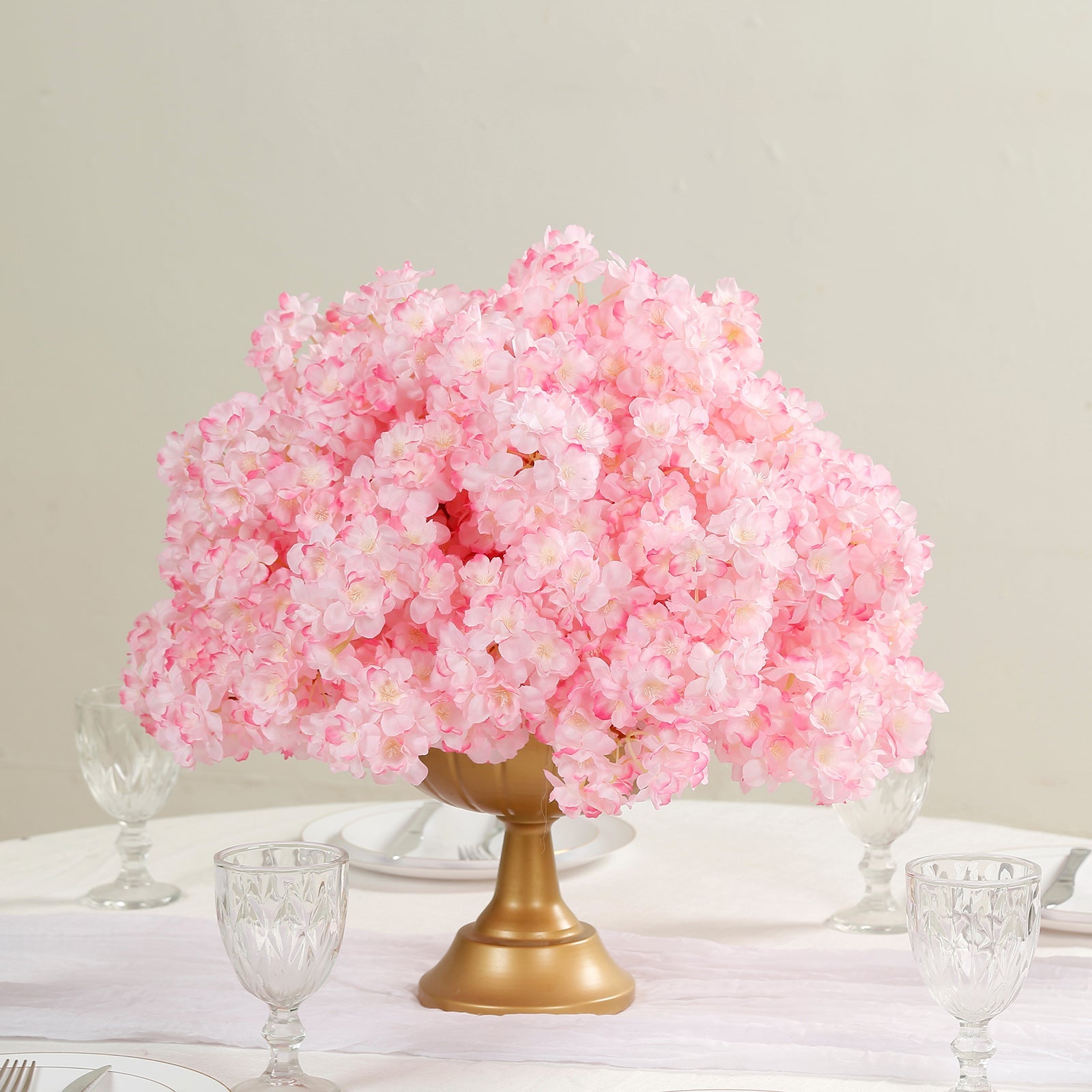 20" Pre-Arranged Artificial Cherry Blossom Centerpiece, Blush Silk Flower Ball Arrangement for Wedding & Event Tables