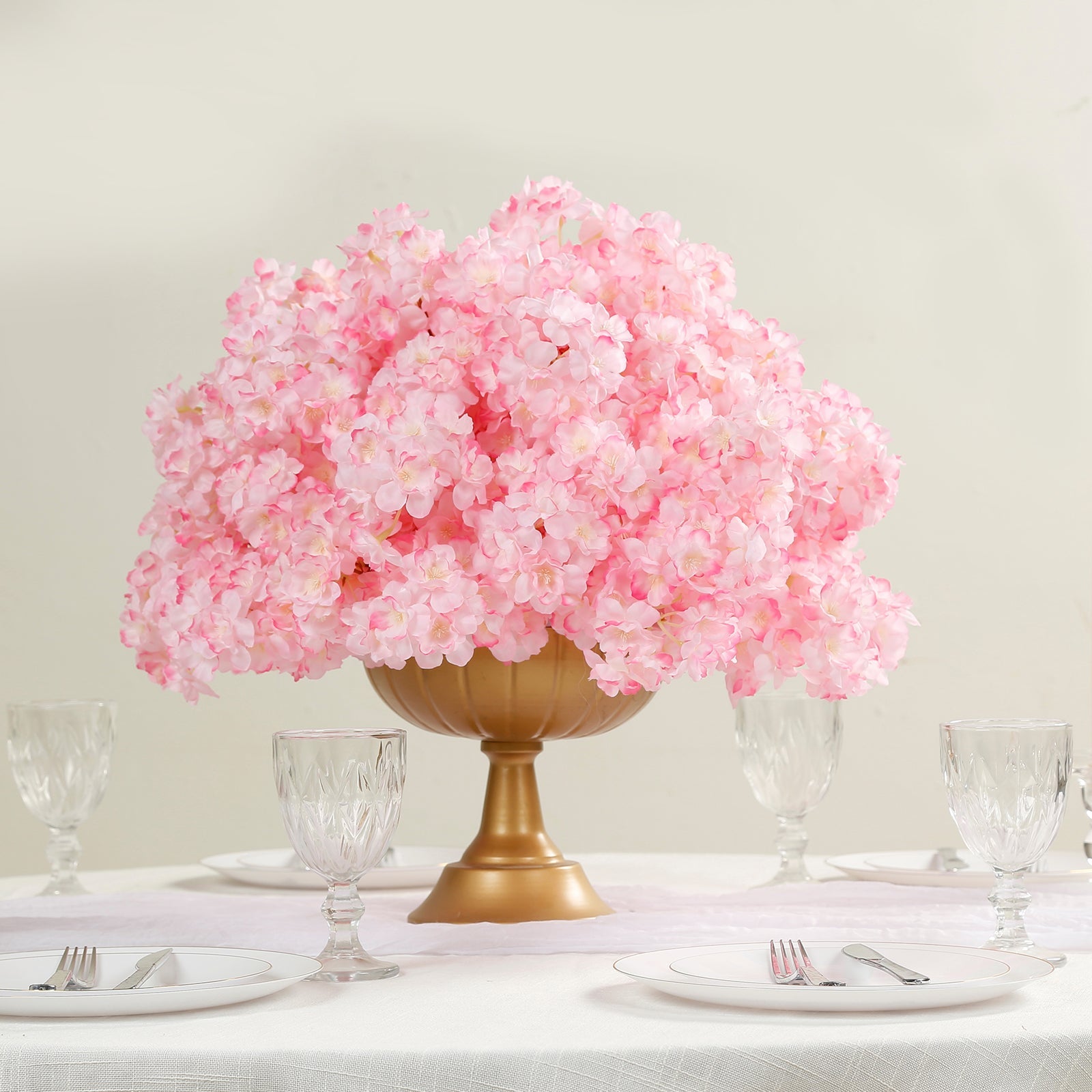 20" Pre-Arranged Artificial Cherry Blossom Centerpiece, Blush Silk Flower Ball Arrangement for Wedding & Event Tables