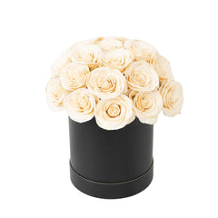 Ivory  Prearranged Rose Centerpiece Arrangement, 27pcs Roses with Black Round Gift Box