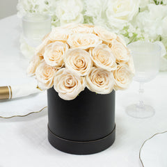 Ivory  Prearranged Rose Centerpiece Arrangement, 27pcs Roses with Black Round Gift Box
