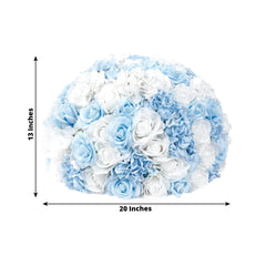 Pre-Arranged Silk Rose Wedding Centerpiece, Light Blue Artificial Rose Flower Balls Arrangement Table Decor - 20"