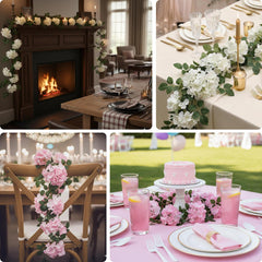 2-Pack Pink Artificial Hydrangea Garland 5.5ft – Artificial Silk Floral Vine with Green Leaves