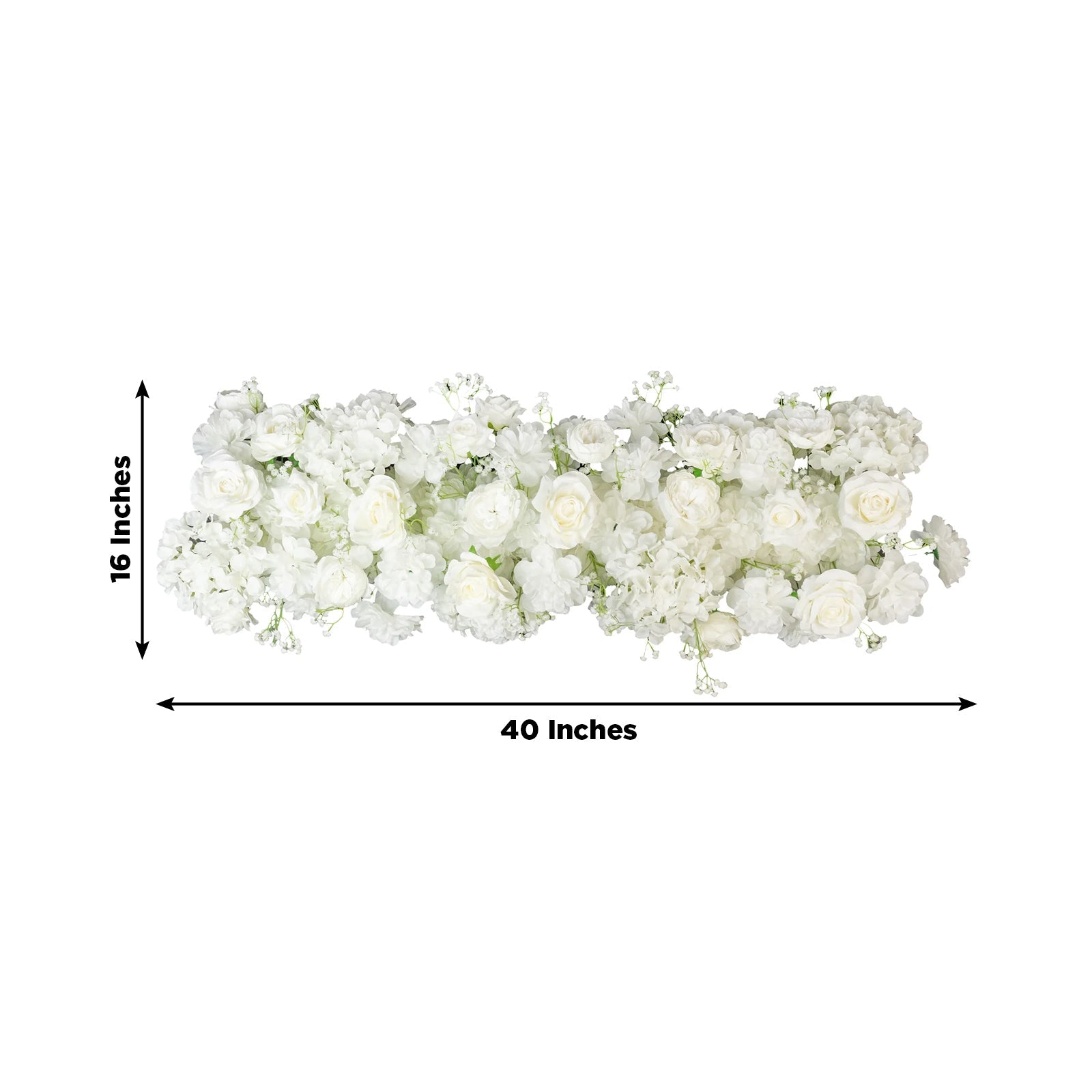 Pre-Arranged Silk Flower Table Runner 40"x16" – White Roses, Hydrangeas & Baby's Breath for Wedding Table & Arch Decor