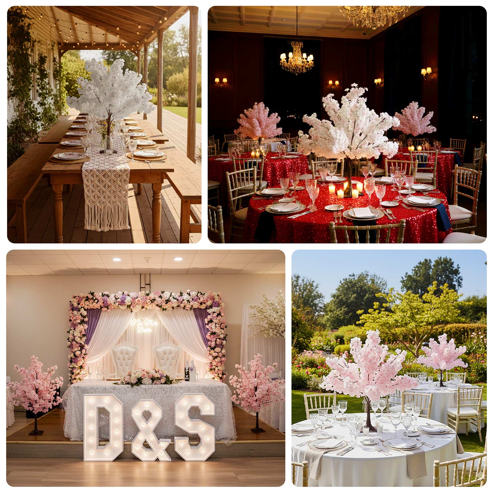 Silk Cherry Blossom Tree Centerpiece 3ft White – Lifelike Artificial Sakura Wishing Tree with Metal Base