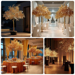 5ft Golden Faux Leaf Trees with Natural-Look Trunks – Floor Décor for Venues & Events