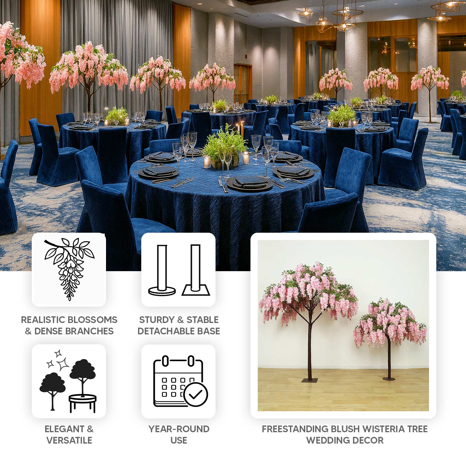 5ft Freestanding Blush Wisteria Artificial Tree – Cascading Silk Flower Display for Weddings & Events