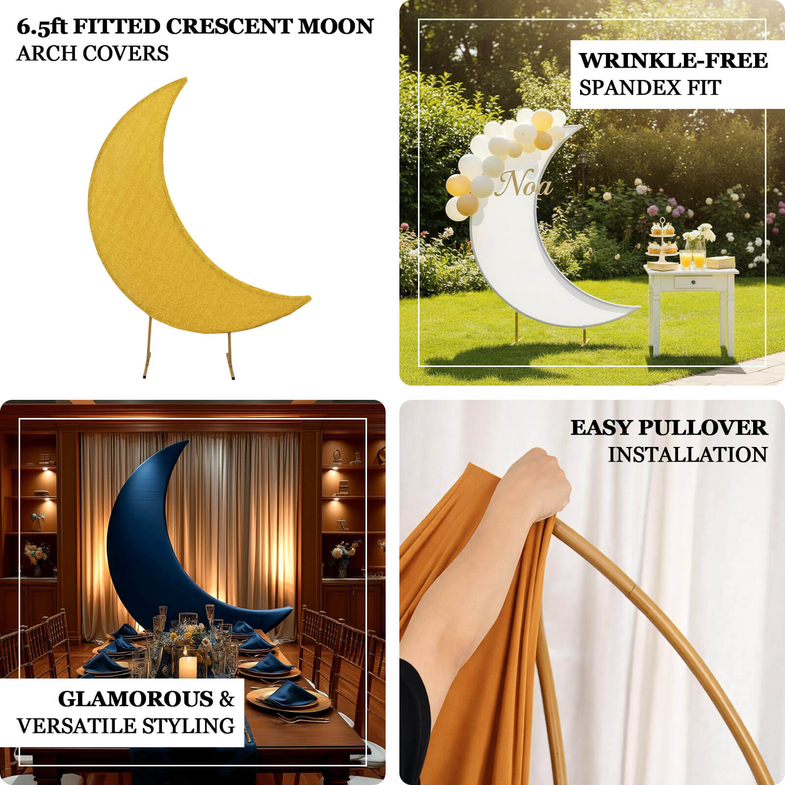 Gold Moon Backdrop Stand Cover Shimmer in Tinsel Spandex – Fitted Sparkly Wedding Arch Cover – 6.5ft