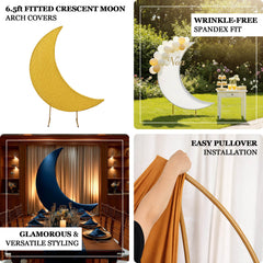 Gold Moon Backdrop Stand Cover Shimmer in Tinsel Spandex – Fitted Sparkly Wedding Arch Cover – 6.5ft