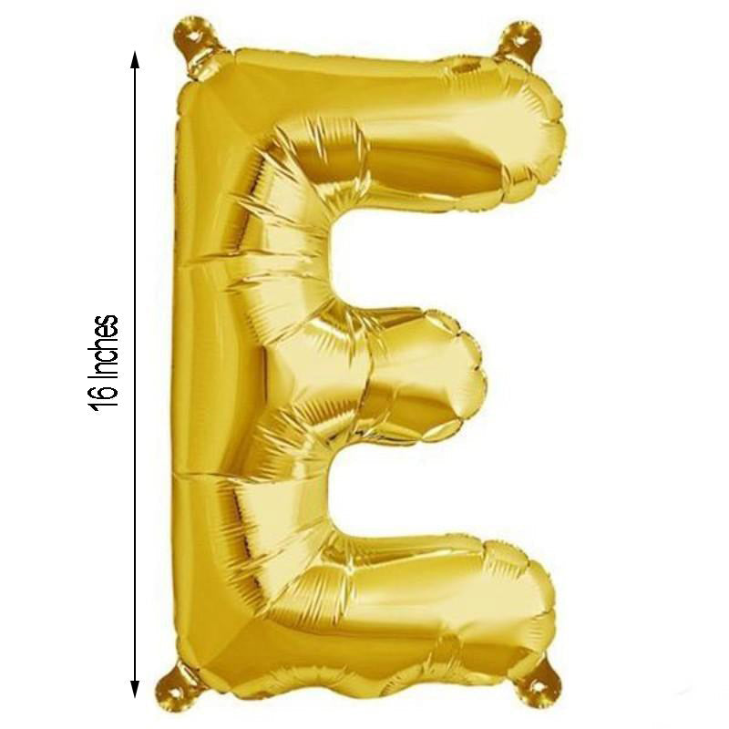 16" Shiny Metallic Gold Mylar Foil Alphabet Letter and Number Balloons - E