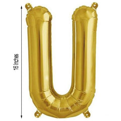 16" Shiny Metallic Gold Mylar Foil Alphabet Letter and Number Balloons - U