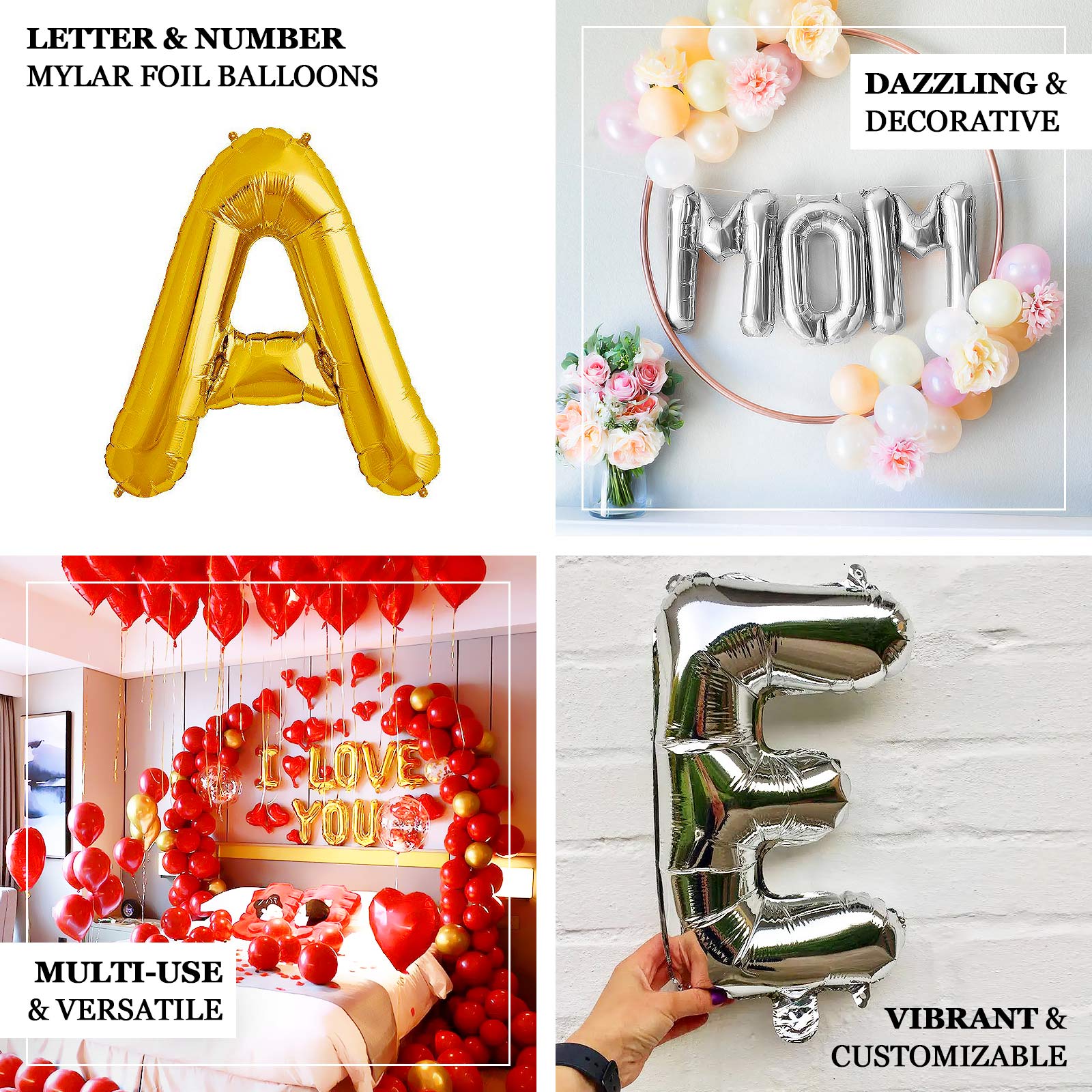 16" Shiny Metallic Gold Mylar Foil Alphabet Letter and Number Balloons - U