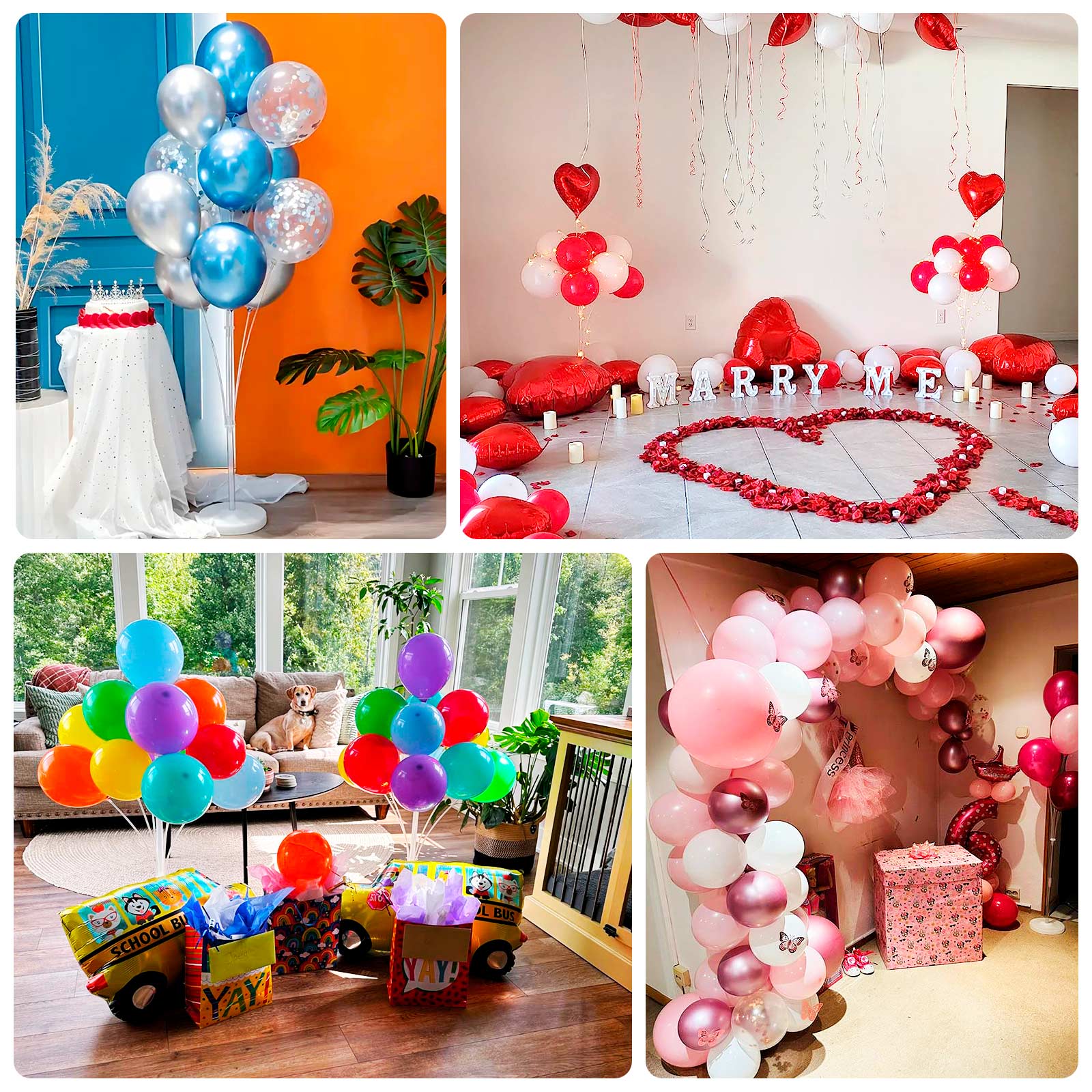 2 Pack Balloon Tower Kit for Floor Displays – 4.5ft Sturdy Clear Balloon Column Stand with Water-Fillable Base